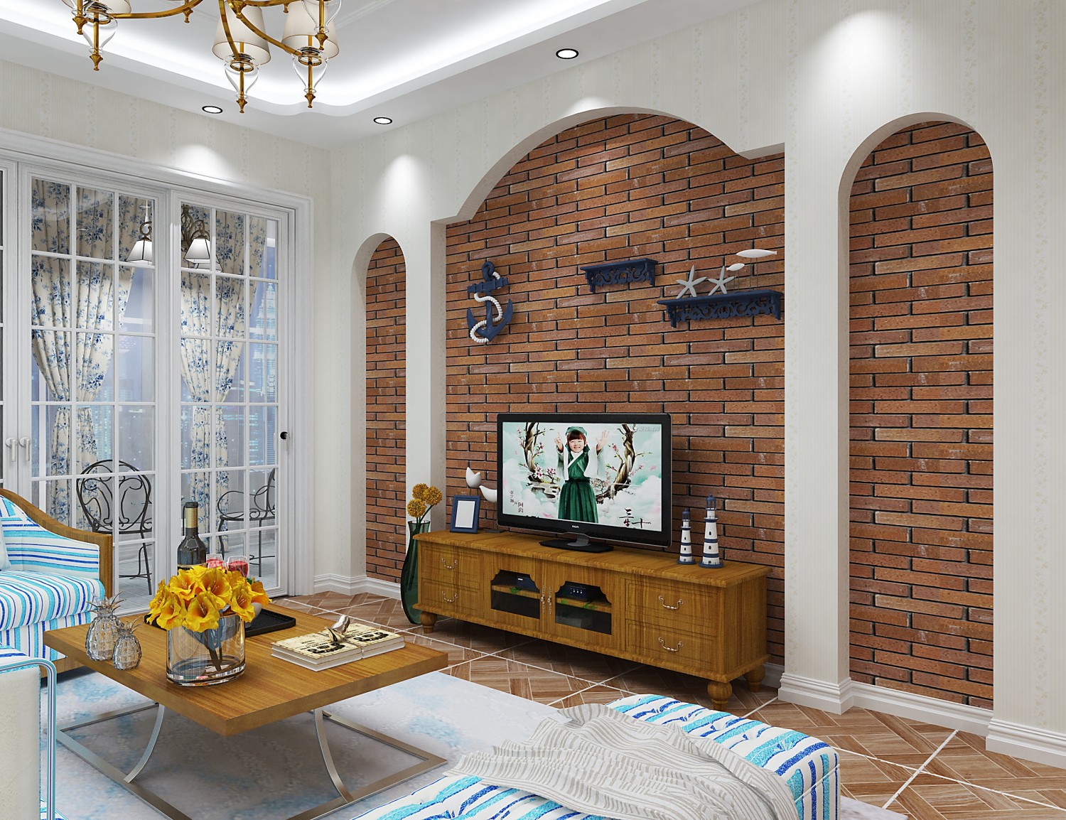 简约美式客厅大理石电视背景墙设计效果图_齐家网装修效果图