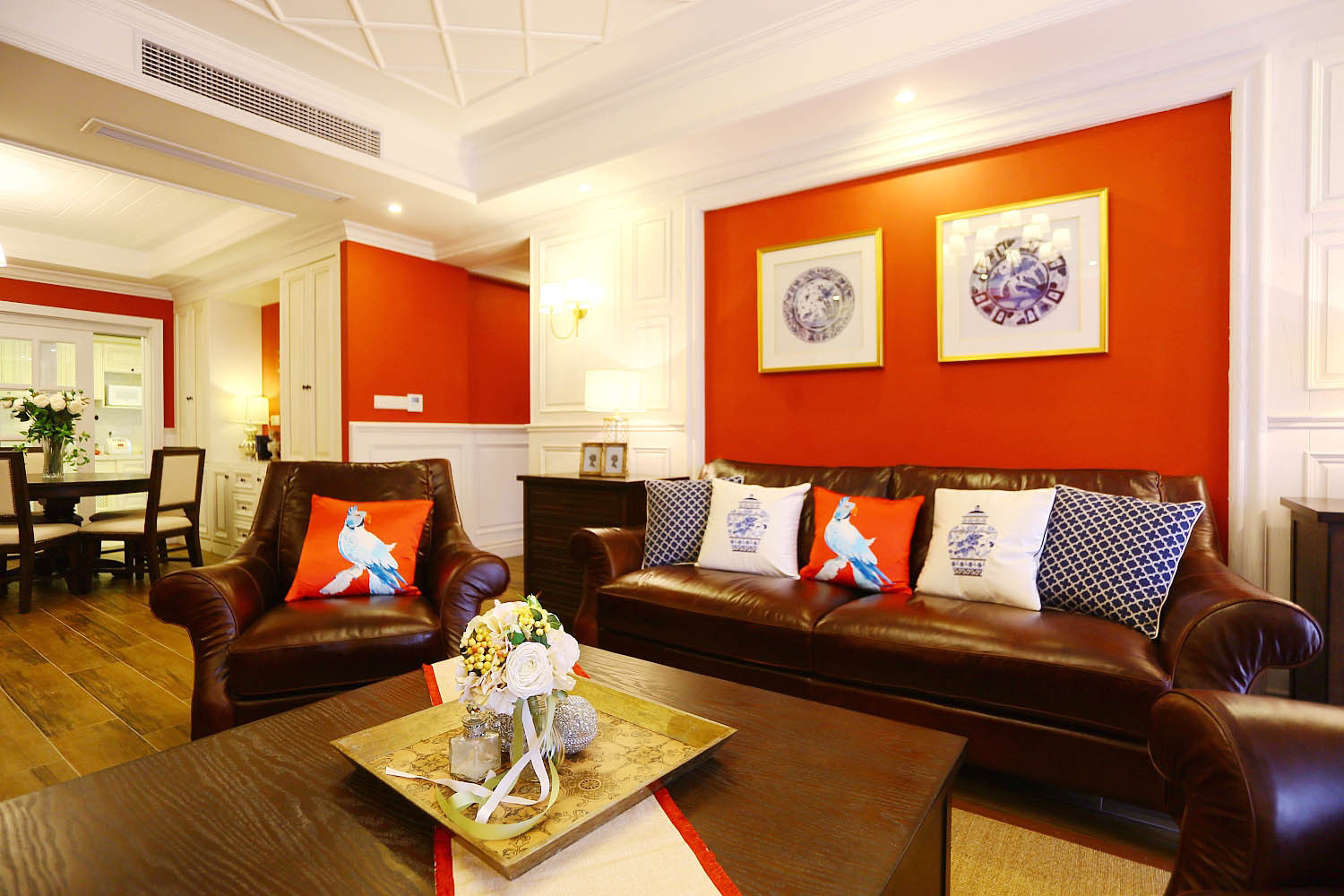 简单欧式风格客厅红色背景墙装修效果图 – 设计本装修效果图